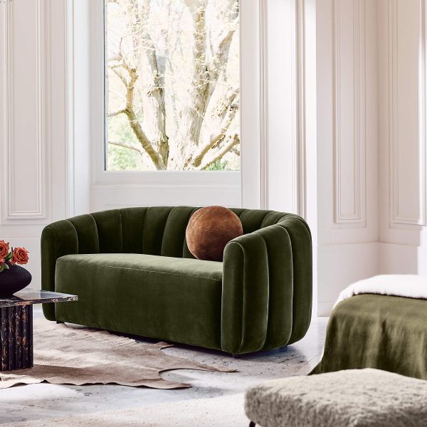 Fitz 72.5" Channeled Green Velvet Loveseat - Ảnh 2